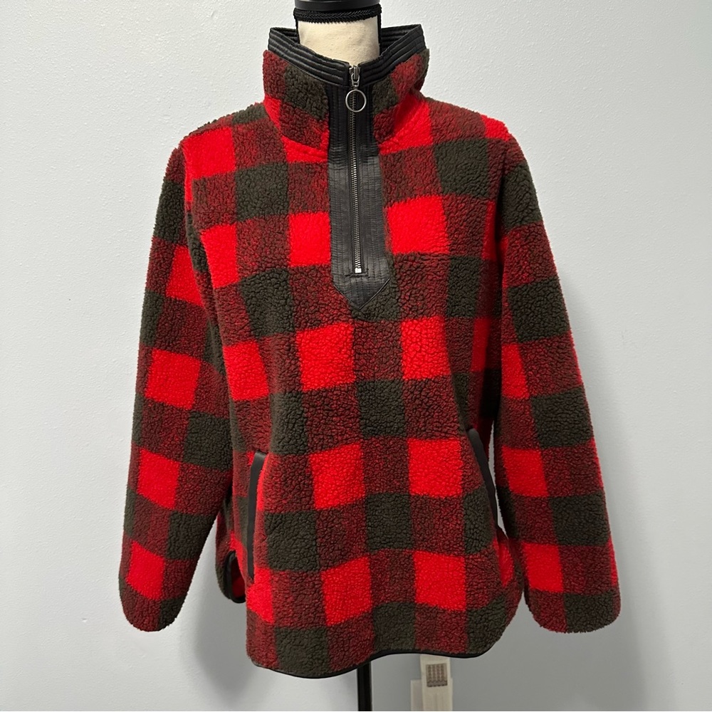 Abercrombie & Fitch buffallo plaid fleece red black size medium - Picture 3 of 11